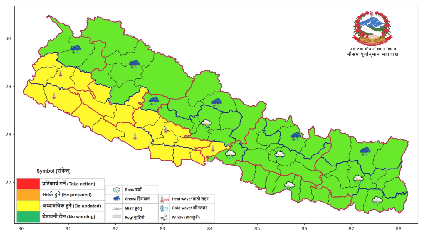 लुम्बिनी र सुदूरपश्चिमका तराईमा तातो लहरको चेतावनी, देशभर तापक्रम वृद्धि हुने