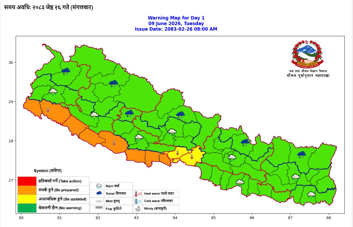 आज देशका केही भूभागमा वर्षाको सम्भावना, केही क्षेत्रमा तातो हावाको चेतावनी