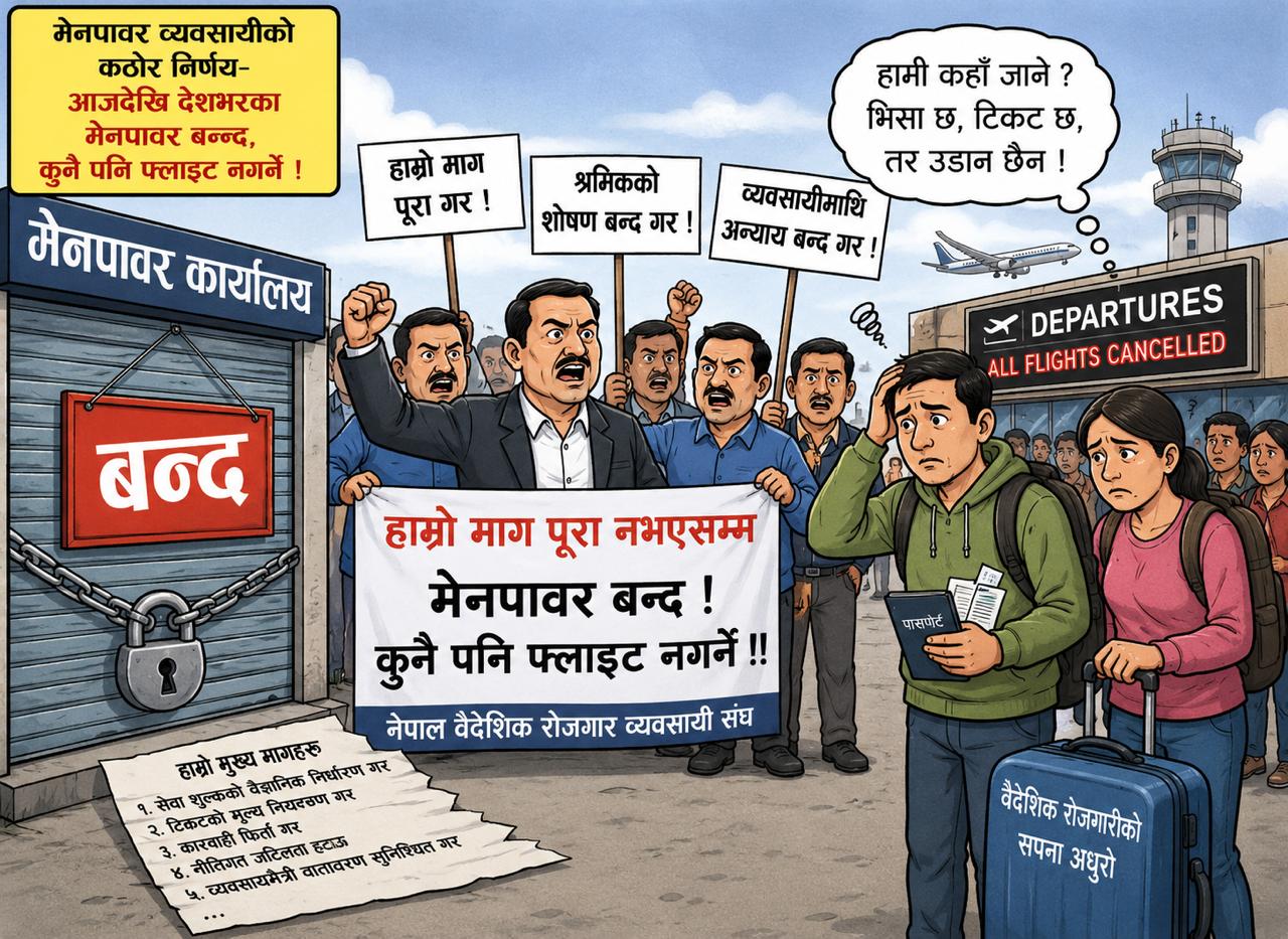म्यानपावर व्यवसायीको कठोर निर्णय, आज देखि देशभरका म्यानपावर कार्यालय बन्द, श्रमिकका उडान समेत रोकिँदै