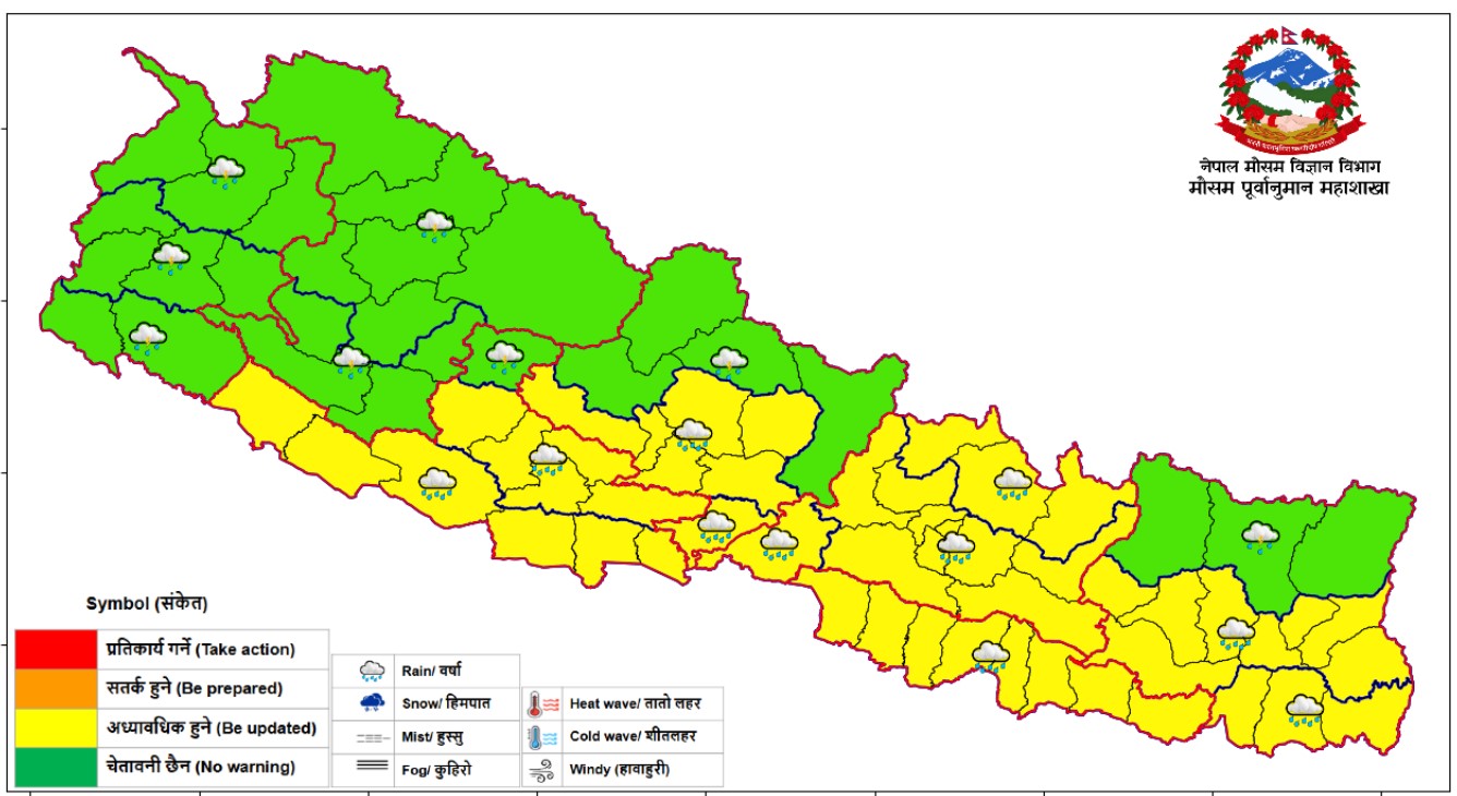आज देशभर बदली, केही प्रदेशमा भारी वर्षाको सम्भावना
